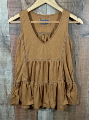 Anthropologie Brown Cotton Blend Tiered Babydoll Tank Top Ladder Lace XS thumbnail 1
