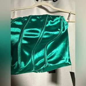 Lulus Green Satin Corset Strapless Crop Top Size Medium thumbnail 5