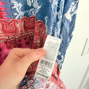Desigual Patchwork Boho Blouse Pink Blue Paisley Dolman‎ Sleeve Womens Large thumbnail 6