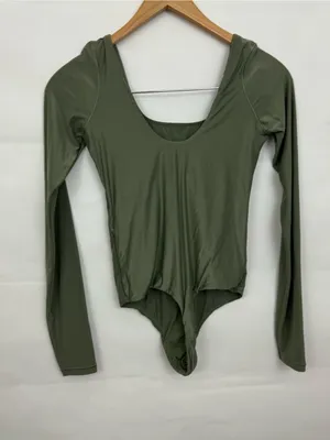 American Eagle aerie SMOOTHEZ Long Sleeve Plunge Bodysuit Olive Green Med thumbnail 5