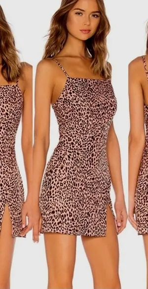 NWT Superdown Revolve‎ Kensley High Slit Pink Leopard Slip Dress Small thumbnail 1