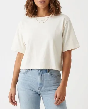 A New Day Womens Cream Cropped Short Sleeve T-Shirt Relaxed Fit Large thumbnail 1