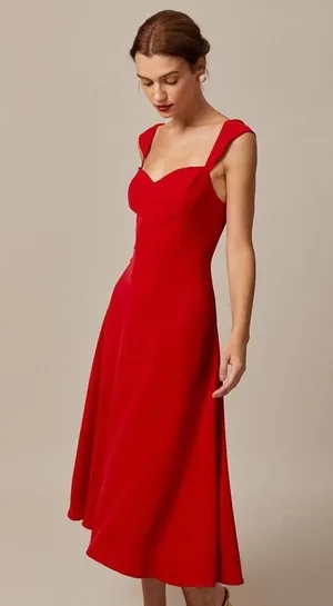 RIHOAS The Red Sweetheart Neck Cap Sleeve Midi Dress L thumbnail 2