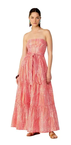 Poupette St. Barth Long Dress Thelma Pink Akoy Shimmer Maxi Small Strapless thumbnail 1