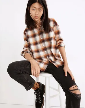 Madewell Flannel Side-Button Oversized‎ Ex-Boyfriend Shirt in Bickett Plaid thumbnail 1