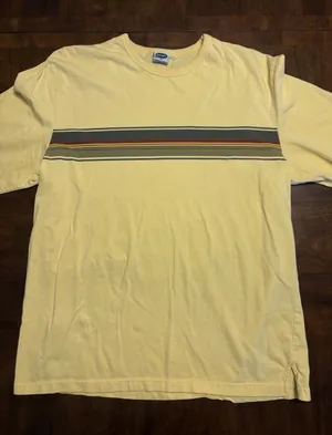Old Navy Yellow Stripe Graphic T Shirt Mens XL Short Sleeve Cotton Casual Retro thumbnail 1