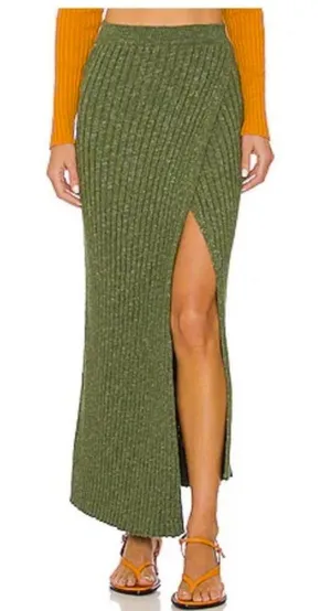 Free People better days midi skirt ribbed knit green size medium bohemian fall thumbnail 1
