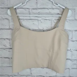 Abercrombie Fitch Tailored Corset Crop Top Size L Beige Tan Smocked Side Zip thumbnail 4