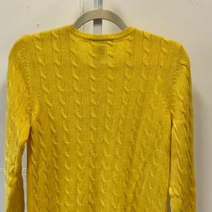 Lauren Ralph Lauren Yellow Cable Knit Shoulder Button Sweater Womens Medium thumbnail 5