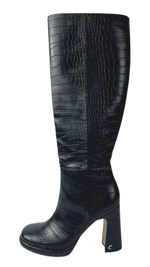 Circus by Sam Edelman Black Croc Leather Zip Up Heeled Knee High Boots Size 5.5 thumbnail 1