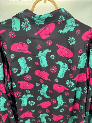 Jess Lea Black Mini shirt Dress with Pink & Teal Western Print M cowboy boots thumbnail 8