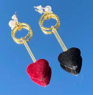 Handenade Dangle Earrings Black&red Heart Gift  thumbnail 1