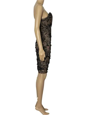 HOUSE OF CB Amaya Embroidered Lace Corset Strapless Dress, Black, XS thumbnail 7