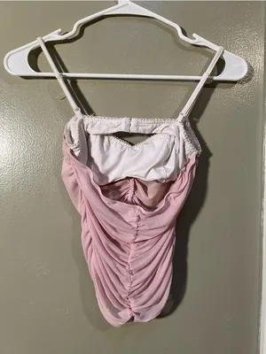 Women's Ruched Corset Cami Tank Top Light Pink White Semi-Sheer Sweetheart Neck thumbnail 6