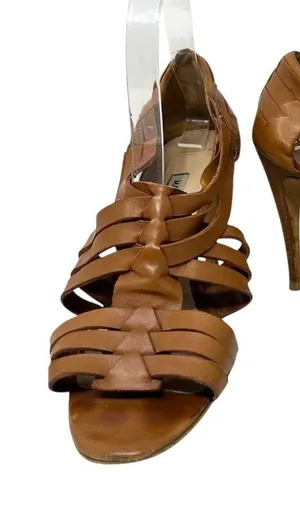 Manolo Blahnik Ochre Leather Sandal Heels Cognac Brown Size 40.5‎ US 10.5 thumbnail 1