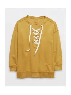 Aerie Lace Up Golden Mustard Relaxed Sweatshirt thumbnail 2
