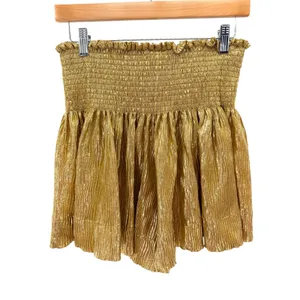 Queen of Sparkles Gold Metallic Smocked Waist‎ Pleated Shorts Womens Medium thumbnail 7