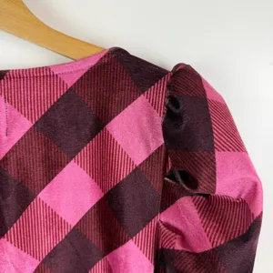 Maeve Anthropologie Pink Plaid Velvet Babydoll Top Medium‎ Coquette Academia thumbnail 3