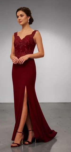 Cinderella Divine BurgundyLace Off Shoulder Prom DressGown L Slit Formal thumbnail 1