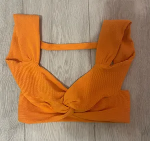 Orange Ribbed Twist Crop Top thumbnail 1
