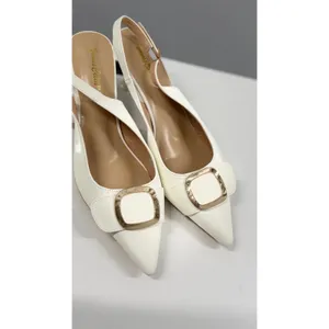 Venus Chan White Slingback Pumps Pointed Toe Gold Buckle Kitten Heels EU44 US 12 thumbnail 10