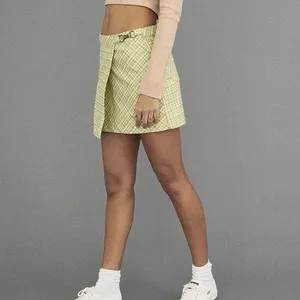 Urban Outfitters NWT Green Plaid Checkered Wrap Buckle Straight Mini Skirt Sz XS thumbnail 3