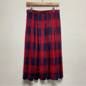 Vintage Talbots Tartan Pleated Midi Skirt Women Sz 10 P Blue Red Y2K Linen Blend thumbnail 6