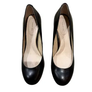 Lands End Pumps Size 7.5B Black Leather 3" Block Heel Neutral Classic Minimalist thumbnail 2