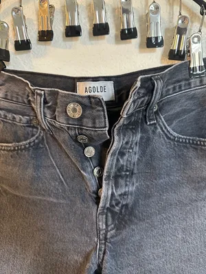 Agolde‎ Washed Black High-Rise Frayed Hem Denim Shorts 90s thumbnail 2