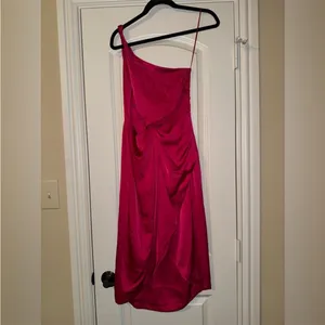 AMUR Deena One Shoulder Midi Dress in Rosie Raspberry‎ Hot Pink Satin Cut Out 4 thumbnail 7