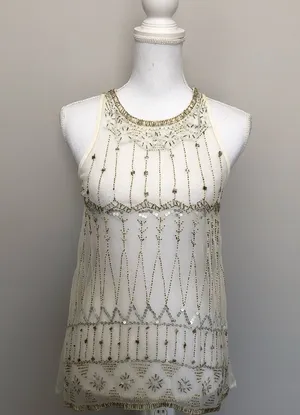 PJK Patterson J Kincaid Top Cami Sleeveless High Neckline Sequin Beaded Boho thumbnail 1
