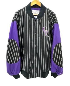 Vintage Colorado Rockies Starter Jacket XL Black Purple Pinstripe‎ MLB Basebal thumbnail 1