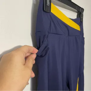 Gymshark Crossover‎ Waist Navy Yellow Asymmetrical Leggings Women’s Size Small thumbnail 3