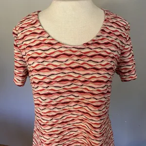 Vintage 90s Textured Wavy Maxi‎ Dress Red Pink Chevron Stretchy Retro Fall L thumbnail 2
