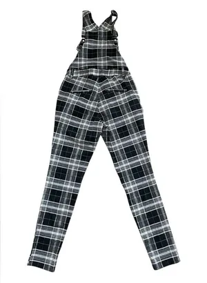 Hot Topic Gray Black Blue Goth Grunge Emo Scene Plaid Utility Overalls thumbnail 4