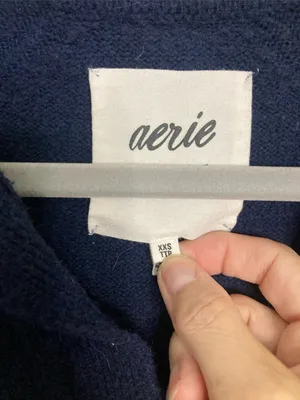 aerie Navy & White Striped V‑Neck Polo Sweater thumbnail 2