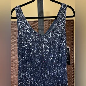 New Pisarro Nights Navy Beaded Sequin Gown Size 10 Elegant Formal Dress thumbnail 4