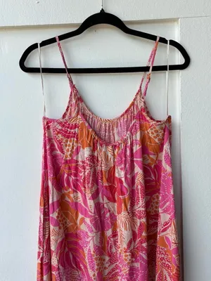 Pink and orange floral maxi dress with cami straps thumbnail 4