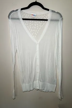 LuLaRoe Cheryl White V-Neck Button Cardigan thumbnail 1
