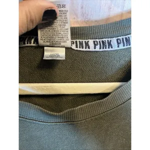 Pink Victoria's Secret Women's Olive Green Sweatshirt Size Medium Long Sleeve thumbnail 5