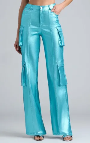 Oh Polly Metallic Denim Cargo Trouser thumbnail 1