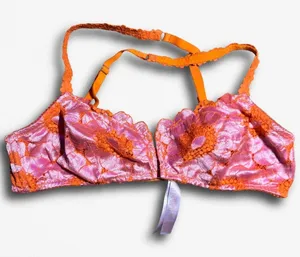Savage X Fenty Orange Pink Floral‎ Lace Unlined Front Closure Bralette Size L thumbnail 1
