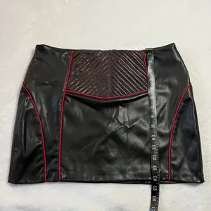 Zara Faux Leather Black Quilted Red Piping Moto Mini Skirt‎ Size L Biker Rock thumbnail 10
