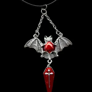 1pc‎ Red Bat & Coffin Gothic Bohemian Style Black Rope Necklace thumbnail 7