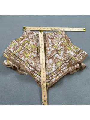 Aerie XS Ruffle Mini Skort Shorts Brown Floral Tiered Lace Trim Boho Beach thumbnail 2