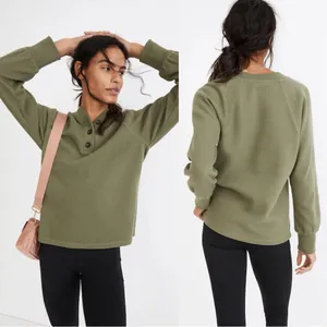Madewell Women’s MWL Textured Waffle V-Neck Henley Sweatshirt in Faded Palm M thumbnail 2