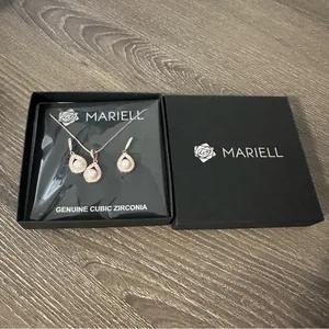 Mariell Rose Gold Pearl Necklace Drop Earrings Wedding Set Brides Bridesmaids thumbnail 5