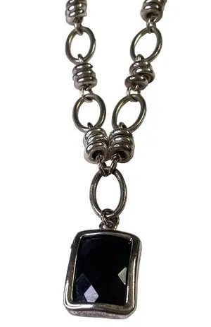 Womens Choker Chain Necklace Silver Tone Black Pendant Adjustable Length Fashio thumbnail 2