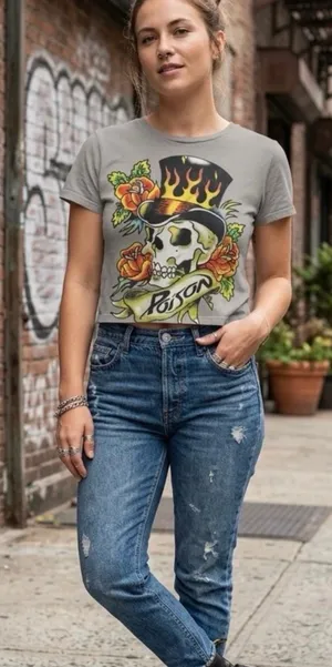 Poison Rock Band Greatest Hits Cropped Graphic Tee ✨ Gray Size L thumbnail 1