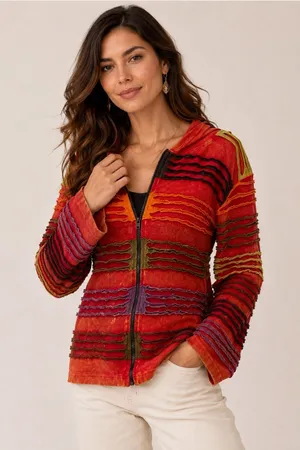 India Boutique Multi Color Women’s size M/L front zipper Rust hoodie Jacket thumbnail 1